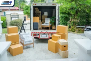 Moving truck loaded with moving boxes